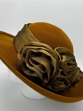 Vintage Toucan Mustard Wool Wide Brim Flower Hat